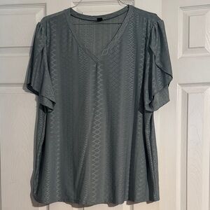 SHEIN Sage Green Patterned V-Neck Blouse